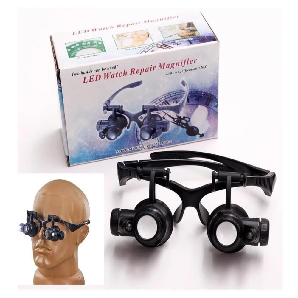 Oculos Lupa Cabeca 20x Profissional Luz Dupla Lente Aumento Pala Reparo Joias Eletronica Estetica - 1
