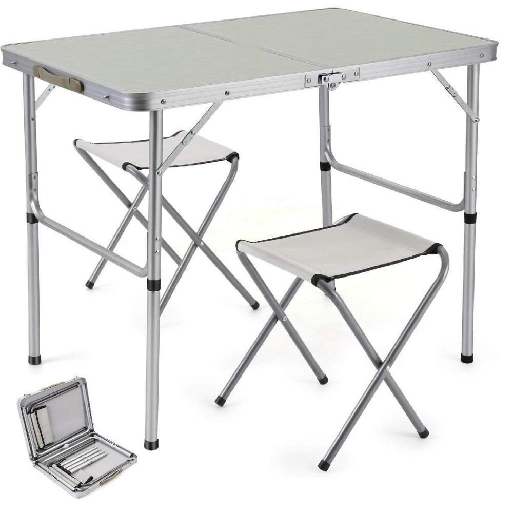 Mesa Dobravel Aluminio 2 Cadeiras Mesinha Praia Maleta Portatil Grande 90x60cm Altura Ajustavel - 1