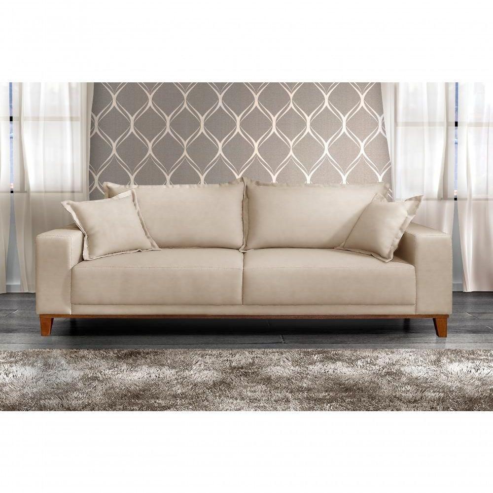 Sofá Fixo Argos 3 Lugares Luxo 2,00 M Castellar Móbile Veludo Bege Claro - 4