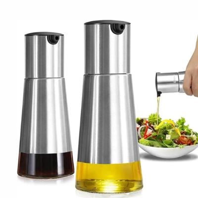 Kit Galheteiro Inox Vidro Com Suporte Porta Azeite Vinagre Completo 3 Pecas Cozinha Luxo 230mlrte