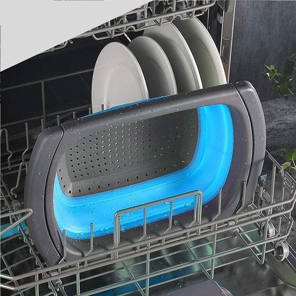 Escorredor Pia Silicone Retrátil Alça Ajustável Massas Macarrão Legumes Frutas Grande Azul - 4