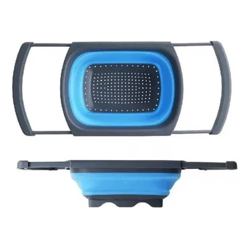 Escorredor Pia Silicone Retrátil Alça Ajustável Massas Macarrão Legumes Frutas Grande Azul - 6