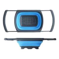 Escorredor Pia Silicone Retrátil Alça Ajustável Massas Macarrão Legumes Frutas Grande Azul - 6