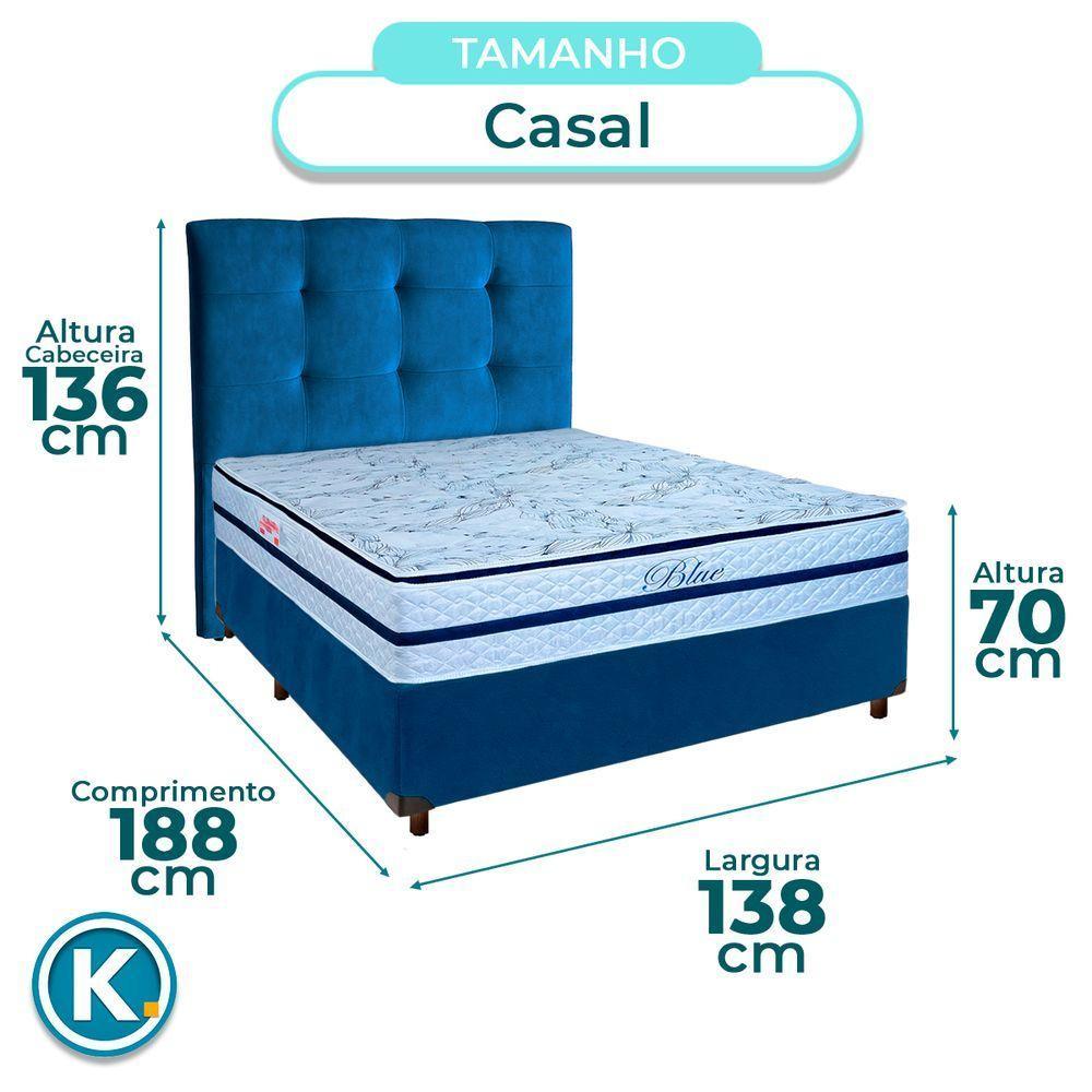 Conjunto Cama Box Azul Casal + Colchão Molas Ensacadas Blue Paropas + Cabeceira - 2