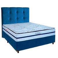 Conjunto Cama Box Azul Casal + Colchão Molas Ensacadas Blue Paropas + Cabeceira - 1