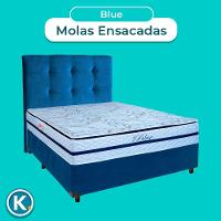 Conjunto Cama Box Azul Casal + Colchão Molas Ensacadas Blue Paropas + Cabeceira - 3