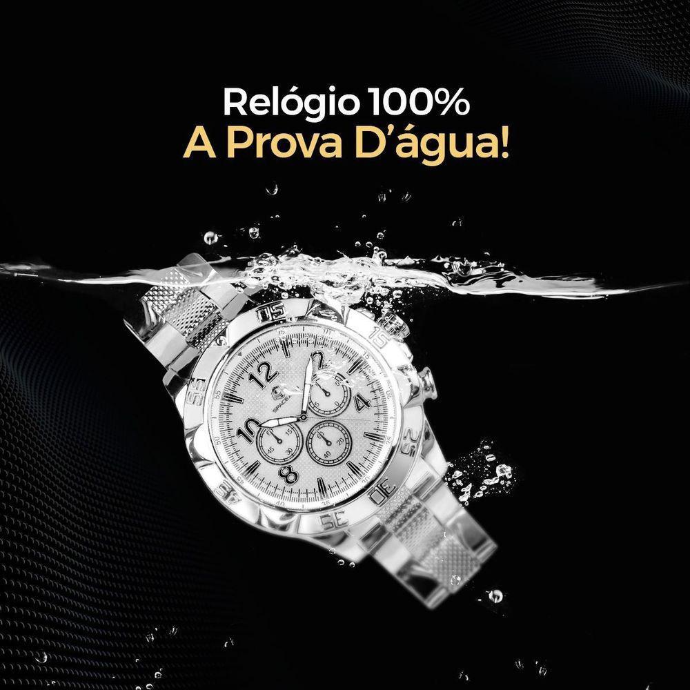 Relogio Masculino Prata Aço Inox + Cordão + Pulseira Grumet Religioso Caixa Social Original Catolico - 4