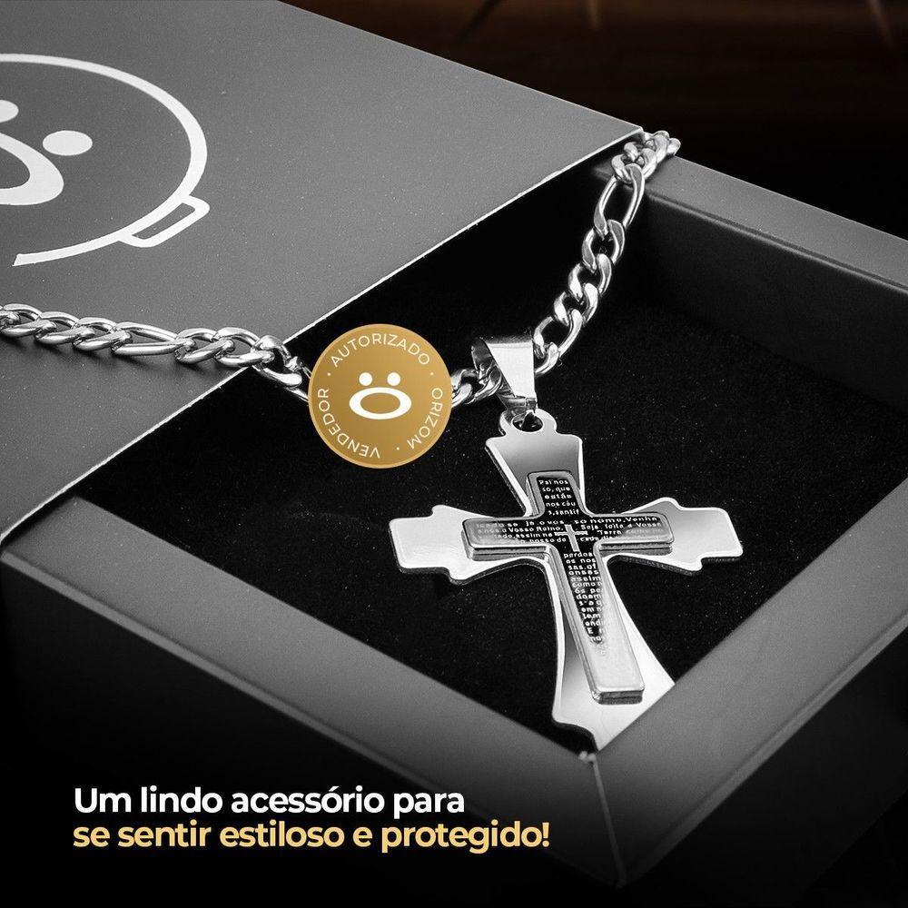 Relogio Masculino Prata Aço Inox + Cordão + Pulseira Grumet Religioso Caixa Social Original Catolico - 6