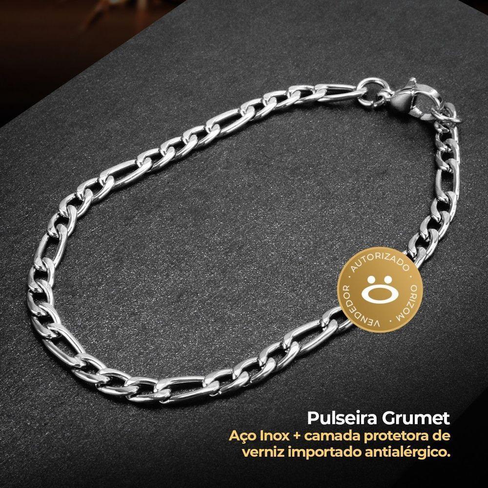 Relogio Masculino Prata Aço Inox + Cordão + Pulseira Grumet Religioso Caixa Social Original Catolico - 7