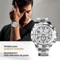 Relogio Masculino Prata Aço Inox + Cordão + Pulseira Grumet Religioso Caixa Social Original Catolico - 3