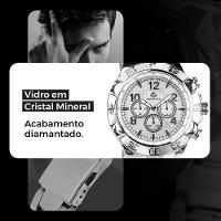 Relogio Masculino Prata Aço Inox + Cordão + Pulseira Grumet Religioso Caixa Social Original Catolico - 8