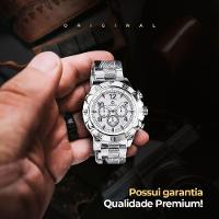Relogio Masculino Prata Aço Inox + Cordão + Pulseira Grumet Religioso Caixa Social Original Catolico - 9