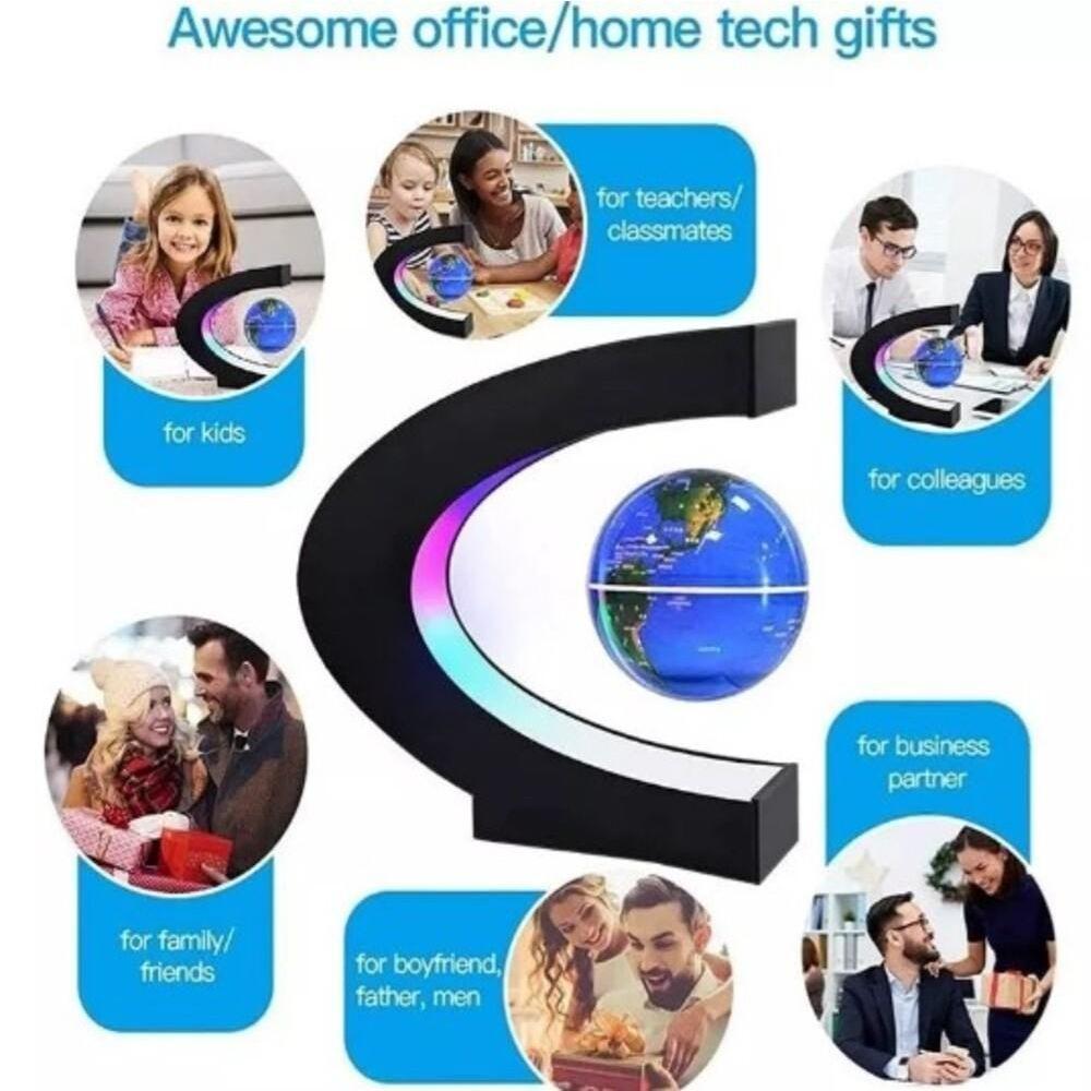 Globo Terrestre Led Magnetico Giratorio Flutuante Levitacao Anti Gravidade Luminaria Com Base - 2