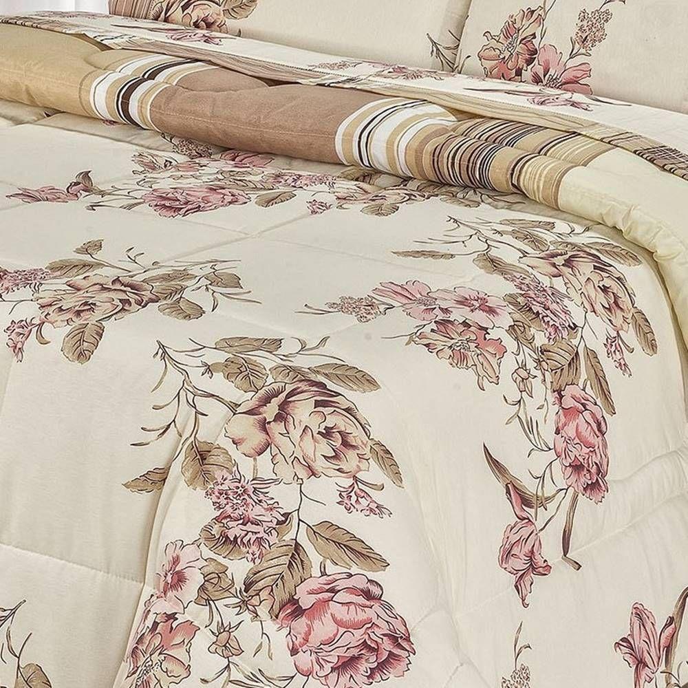 Edredom Percal 180 Fios Requinte Gran Moratta 2,60m X 2,40m 1 Peça - 80% Algodão 20% Poliéster - Floral Cáqui - 2