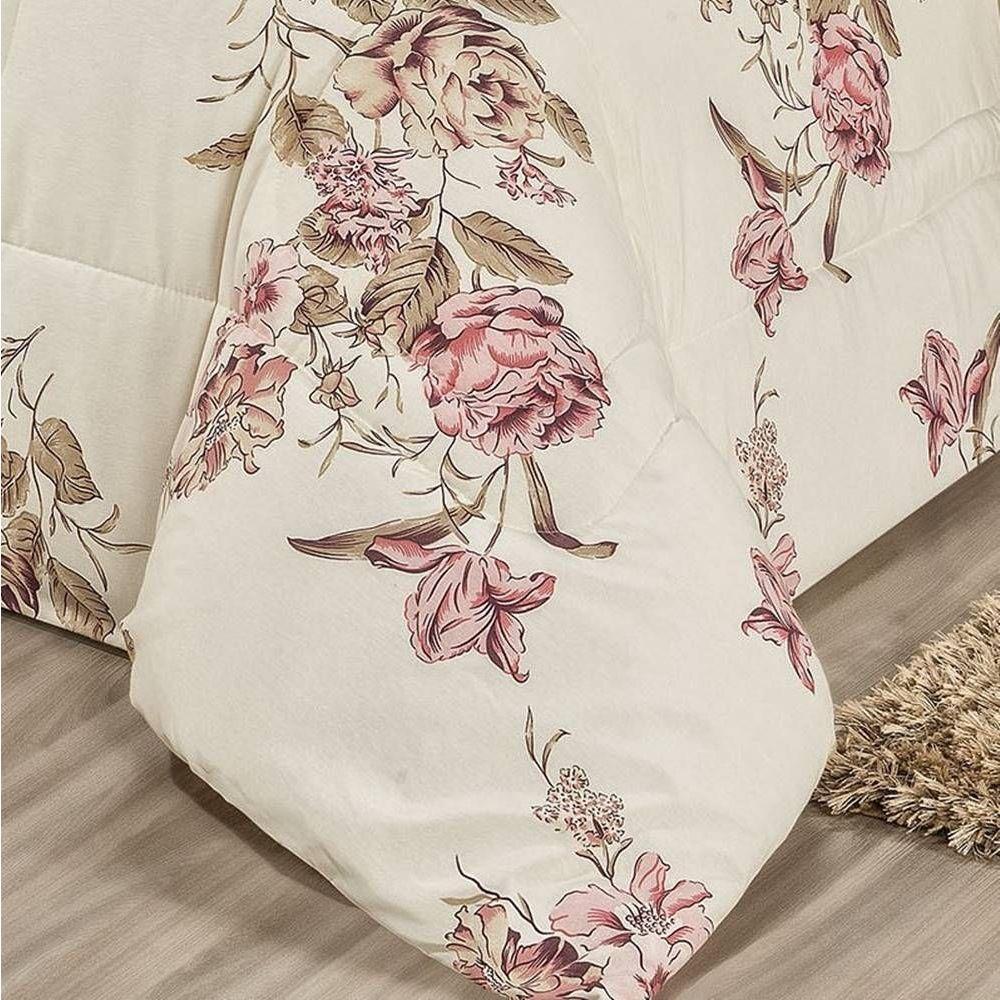 Edredom Percal 180 Fios Requinte Gran Moratta 2,60m X 2,40m 1 Peça - 80% Algodão 20% Poliéster - Floral Cáqui - 3