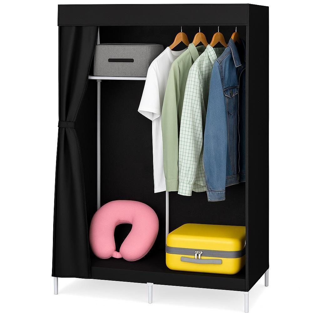 Guarda Roupa Portatil Cabideiro Prateleira Mini Sapateira Organizador Caixas Camping Armario Preto - 4