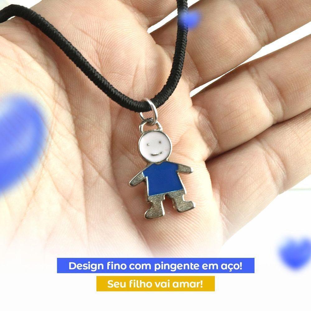 Colar Cordão Infantil + Pingente Criança Premium Menino Moda Unissex Ajustavel Presente Azul - 3