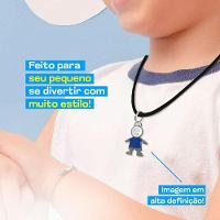 Colar Cordão Infantil + Pingente Criança Premium Menino Moda Unissex Ajustavel Presente Azul - 2