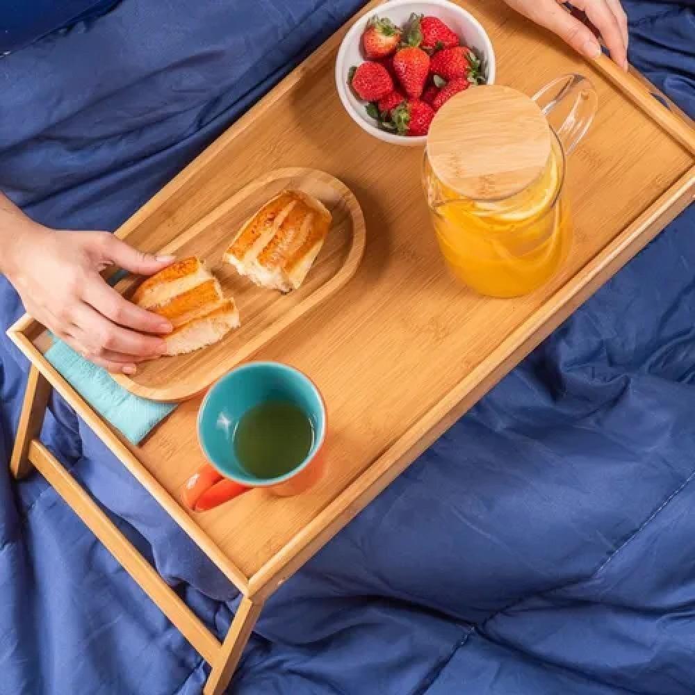 Bandeja Mesa Notebook Bambu Dobravel Rustica Apoio Madeira Cafe Da Manha Cama Sofa Suporte Home - 4