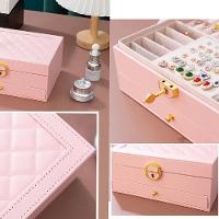 Maleta Porta Joias Organizador Gaveta 2 Andares Brincos Anéis Pulseiras Relógio Viagem Rosa - 5