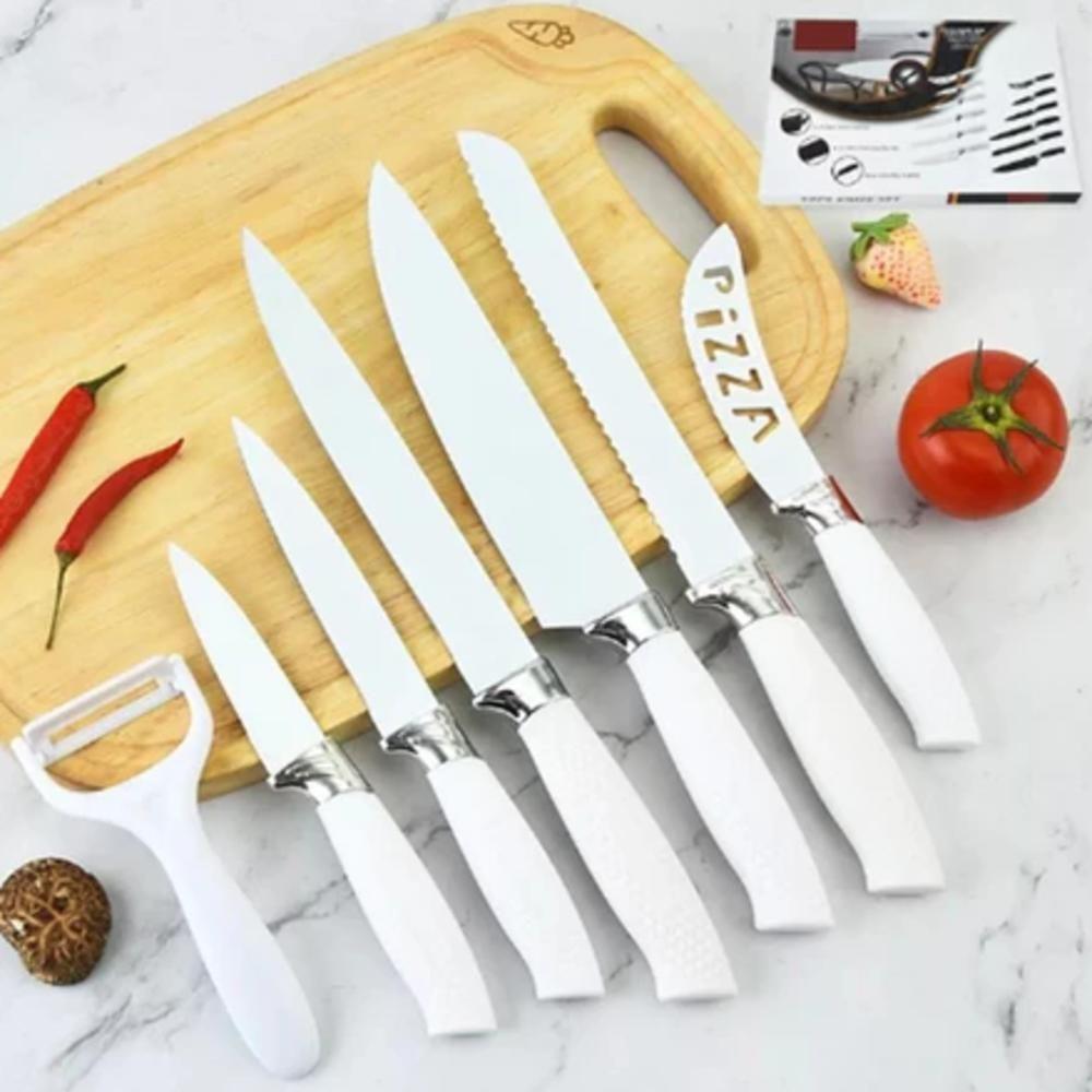 Conjunto Facas Cozinha Ceramica Branca 7 Peças Kit Profissional Churrasco Carnes Paes Pizza Com - 2