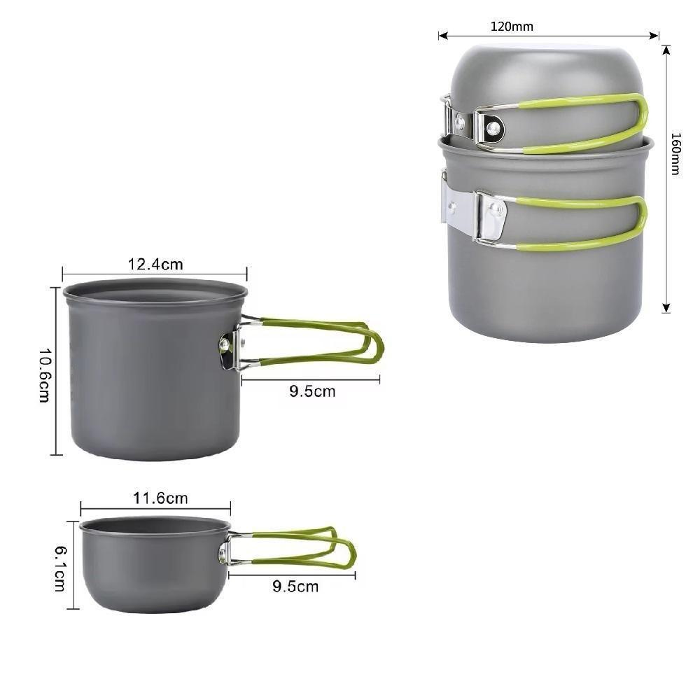 Kit Panelas Camping Aluminio Kit Cozinha Acampamento Outdoor Panela Viagem Praia Pesca Com Bolsa - 7