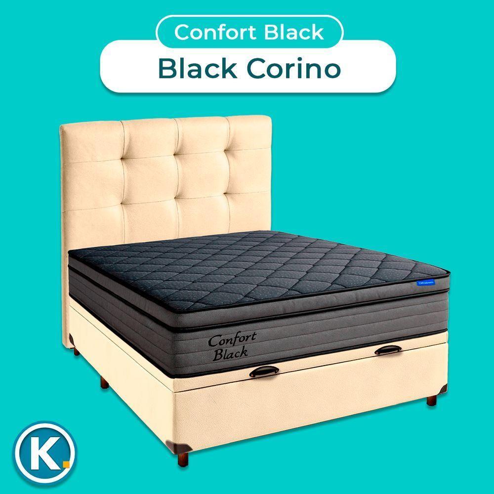 Baú Begetiza + Cabeceira+colchão Casal Confort Black Ortobom - 4