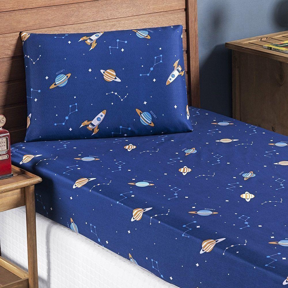 Jogo De Cama Lençol Bouti Infantil Kids Solteiro 02 Peças 100% Poliéster - Galáxia - 1