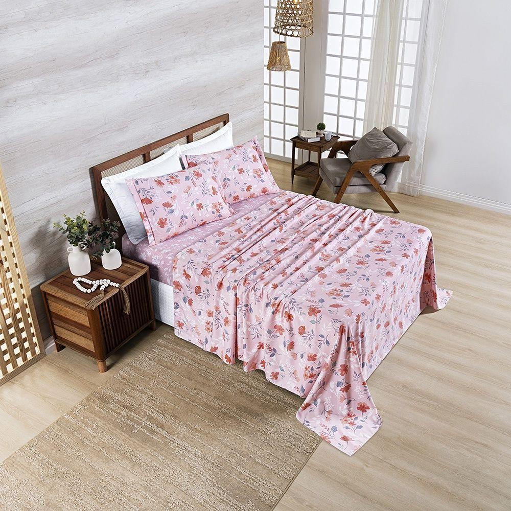 Cobre Leito + Jogo De Cama Afeto 400 Fios King 07 Peças 100% Poliéster - Flora - 5