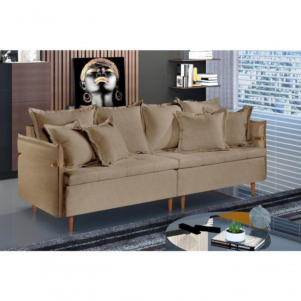 Sofá Fixo Atlas 3 Lugares Luxo 2,20 M Castellar Móbile Linho Bege - 4