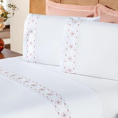 Jogo De Cama Damasco King 4 Peças 100% Poliéster 200 Fios - Branco/salmao