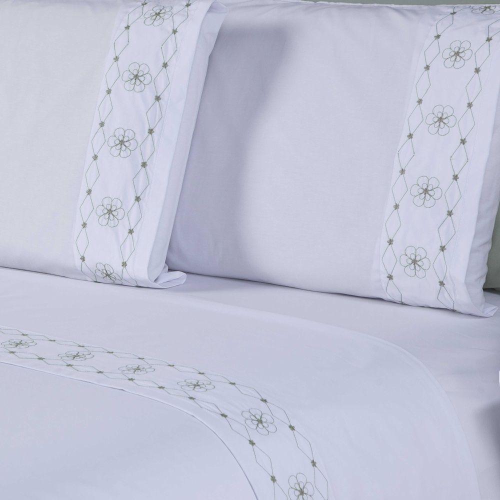 Jogo De Cama Damasco Queen 4 Peças 100% Poliéster 200 Fios - Branco/cinza - 2