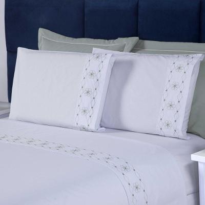 Jogo De Cama Damasco King 4 Peças 100% Poliéster 200 Fios - Branco/cinza