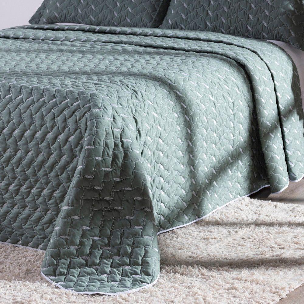 Cobre Leito Bordado 400 Fios Heitor Casal King 100% Poliéster - Verde Militar - 4