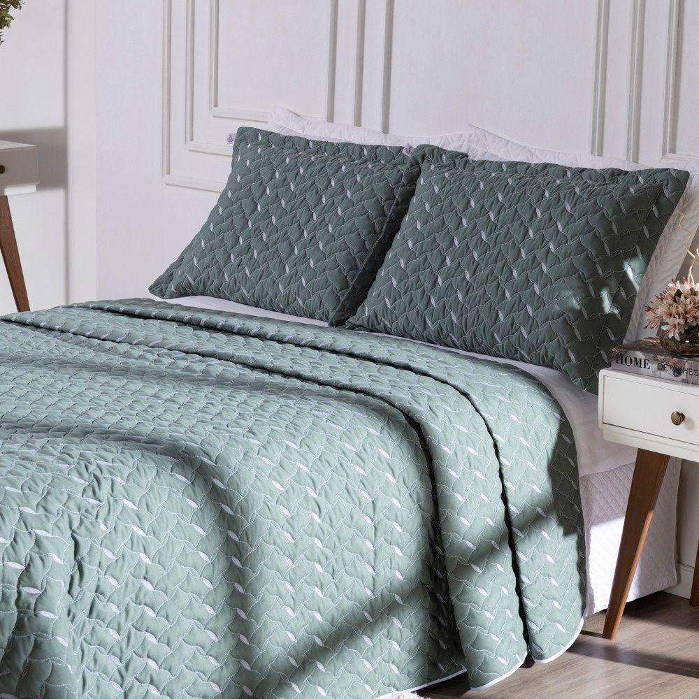 Cobre Leito Bordado 400 Fios Heitor Casal Queen 100% Poliéster - Verde Militar - 3