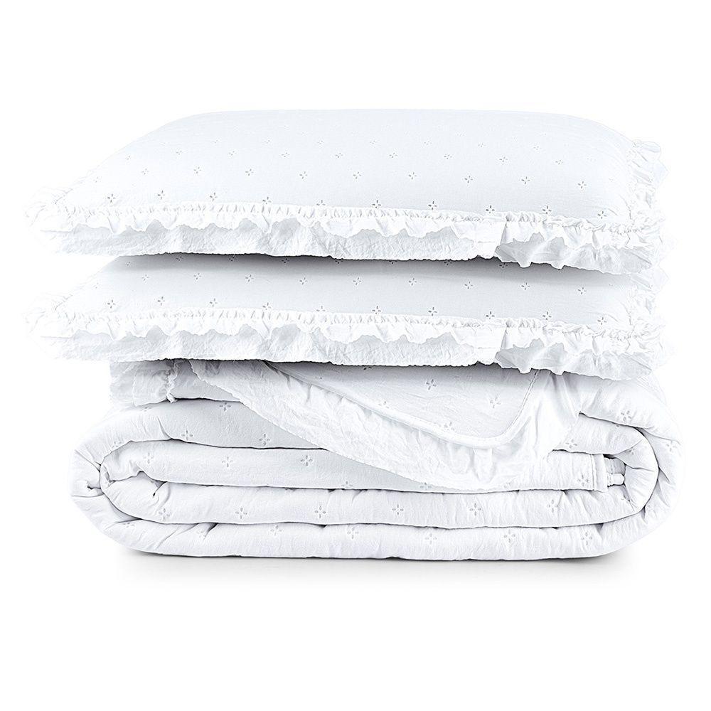 Colcha Alice 200 Fios King 03 Peças 100% Poliéster - Branco - 2