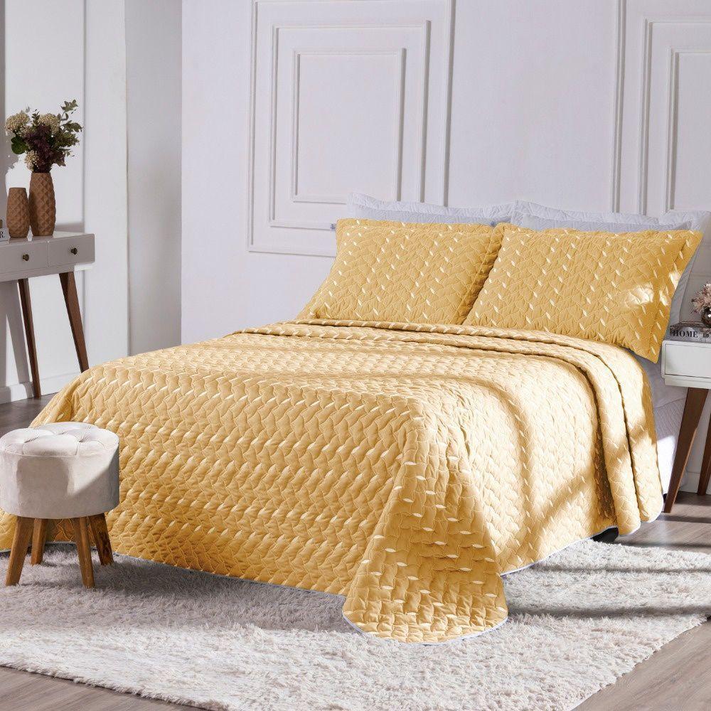 Cobre Leito Bordado 400 Fios Heitor Casal King 100% Poliéster - Amarelo - 2
