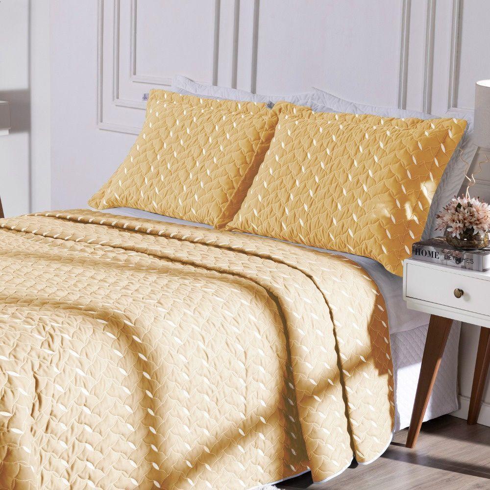 Cobre Leito Bordado 400 Fios Heitor Casal King 100% Poliéster - Amarelo - 3