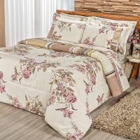 Edredom Percal 180 Fios Requinte Gran Moratta 2,80m X 2,40m 1 Peça - 80% Algodão 20% Poliéster - Floral Cáqui - 4