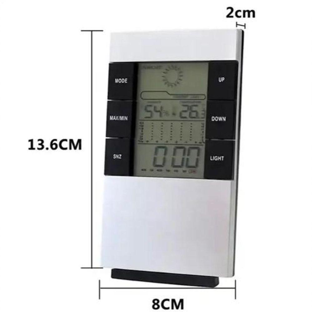 Relogio Estacao Metereologica Led Mesa Termometro Higrometro Umidade Ar Medidor Previsao Tempo - 3