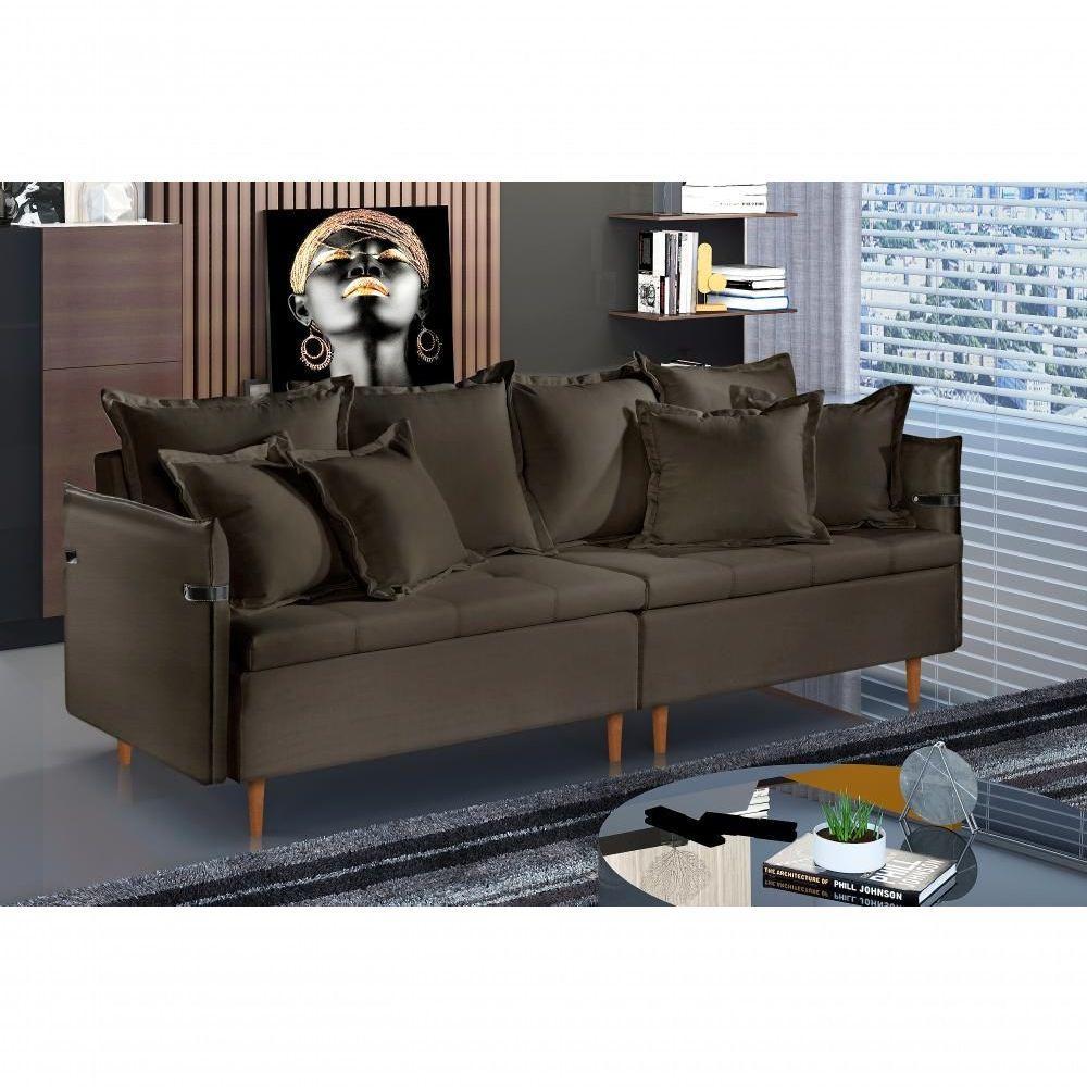 Sofá Fixo Atlas 3 Lugares Luxo 2,00 M Castellar Móbile Veludo Chumbo - 4