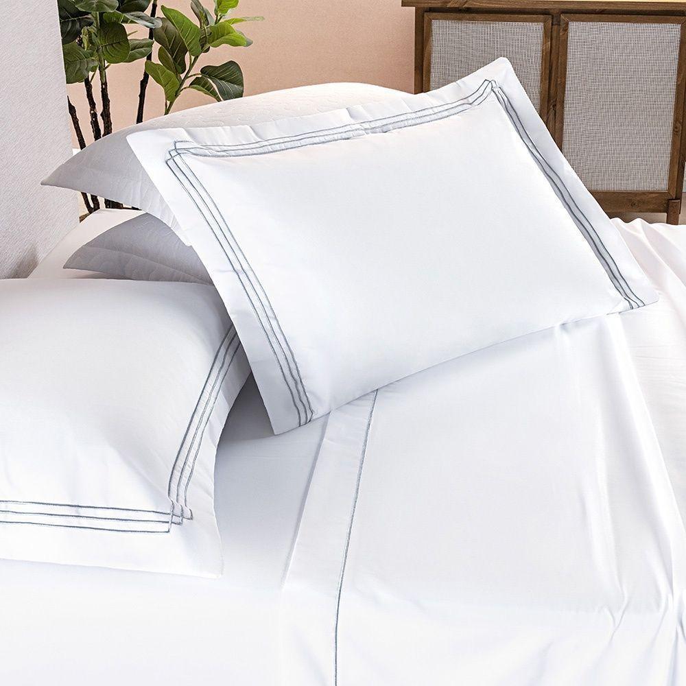 Jogo De Cama Trio 400 Fios Casal Padrão 04 Peças 100% Poliéster - Branco - 2