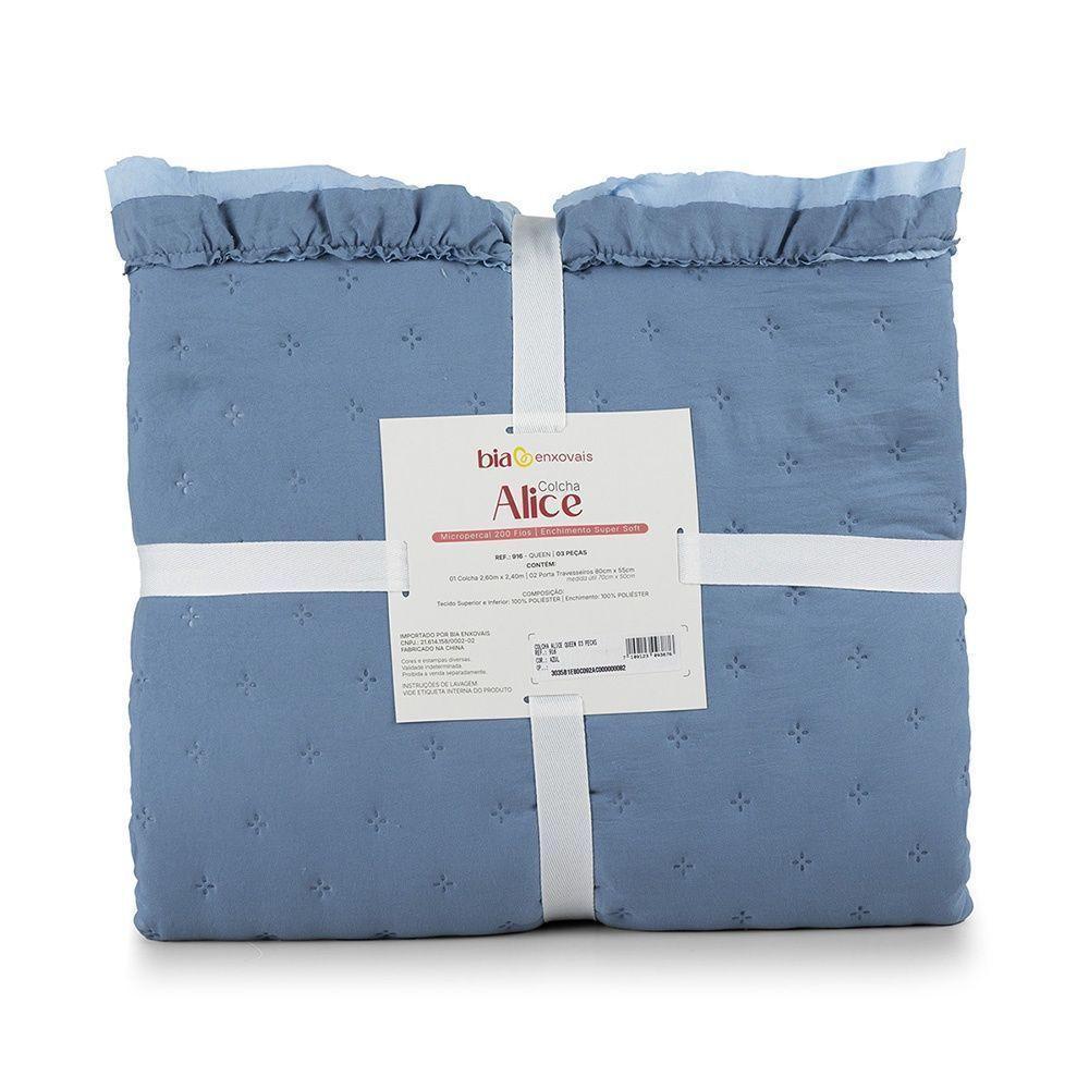 Colcha Alice 200 Fios Casal Padrão 03 Peças 100% Poliéster - Azul - 3