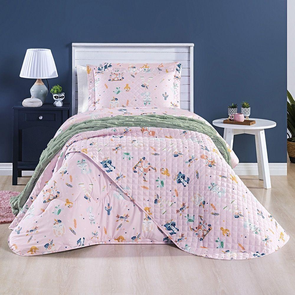 Kit Cobre Leito + Jogo De Cama Tutti Kids 200 Fios Solteiro 04 Peças 100% Poliéster - Foxy - 1