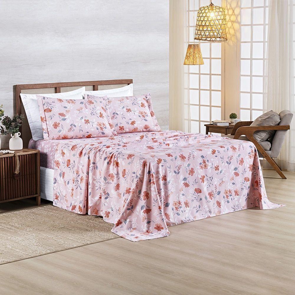 Cobre Leito + Jogo De Cama Afeto 400 Fios Queen 07 Peças 100% Poliéster - Flora - 6