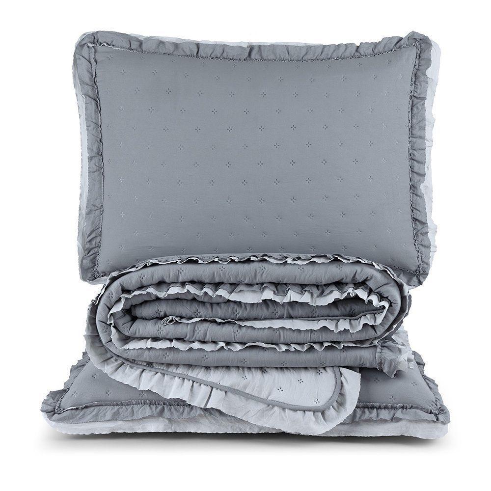 Colcha Alice 200 Fios Queen 03 Peças 100% Poliéster - Cinza - 1