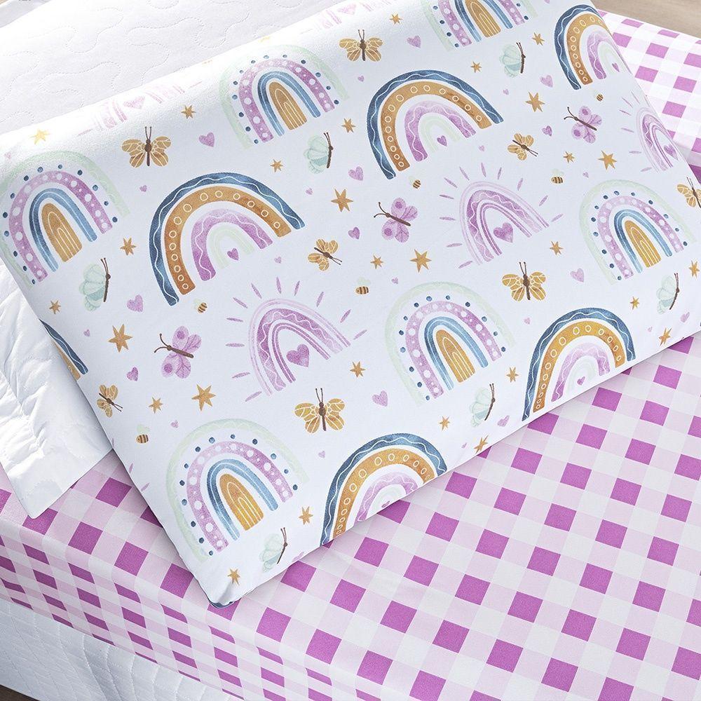 Kit Cobre Leito + Jogo De Cama Tutti Kids 200 Fios Solteiro 04 Peças 100% Poliéster - Rainbow - 5