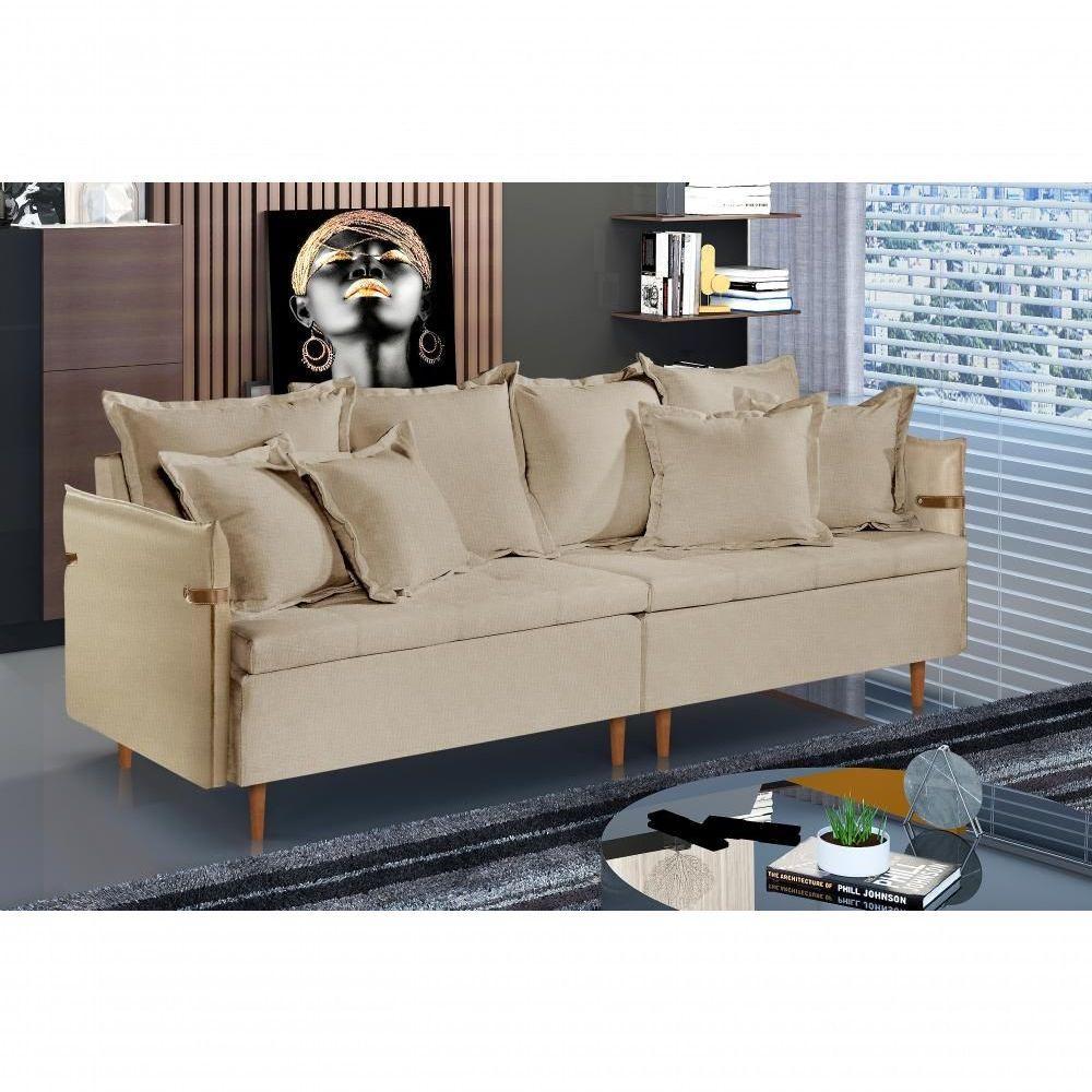 Sofá Fixo Atlas 3 Lugares Luxo 2,00 M Castellar Móbile Linho Bege Claro - 4