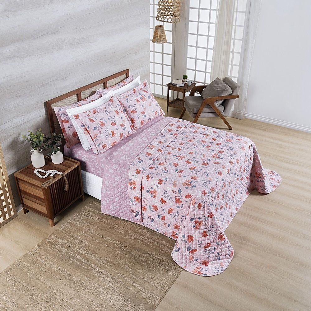 Cobre Leito + Jogo De Cama Afeto 400 Fios Casal Padrão 07 Peças 100% Poliéster - Flora - 2