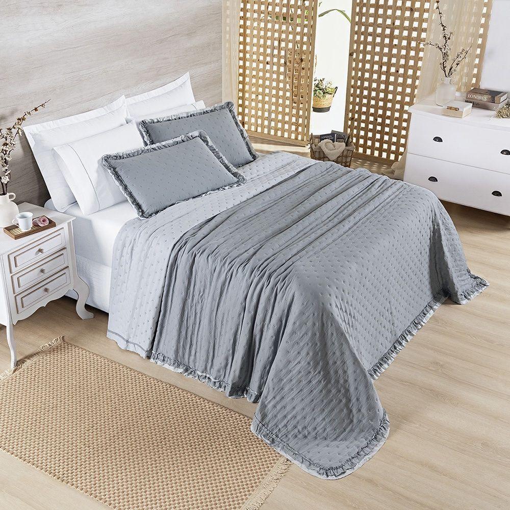 Colcha Alice 200 Fios Casal Padrão 03 Peças 100% Poliéster - Cinza - 5